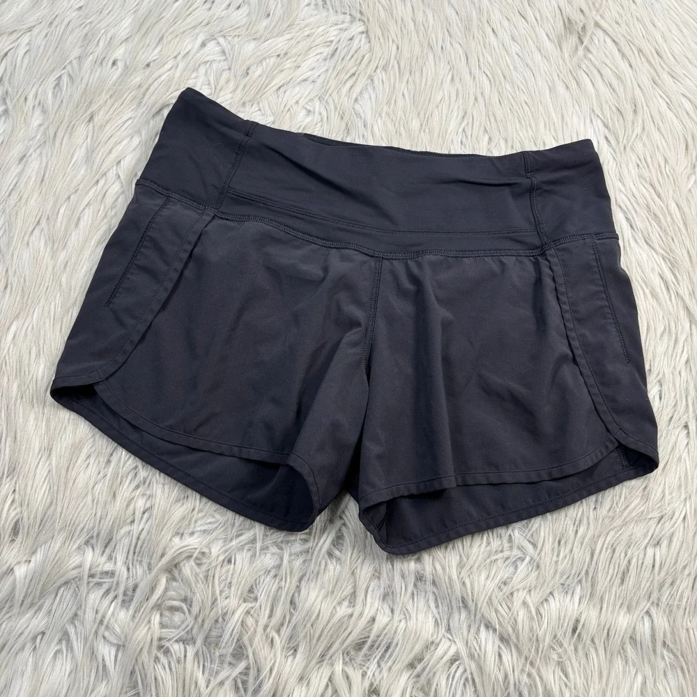 Lululemon Women's 4 Solid Black Speed Up Lined Shorts Running Gym